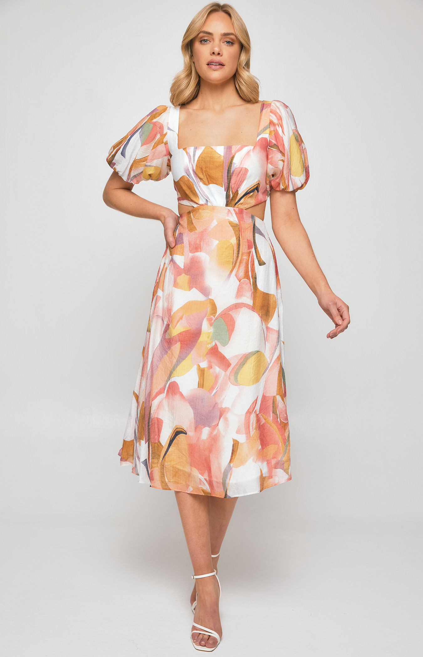 Abstract Print Midi Dress with Side Cut Out Details (SDR1249A) 