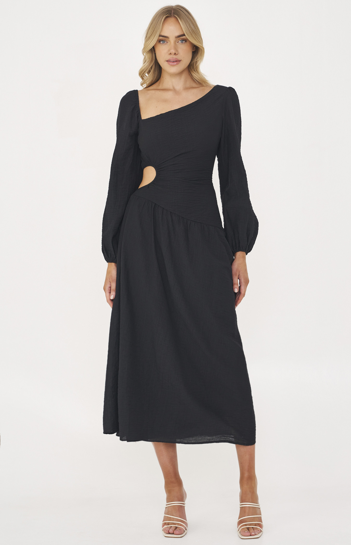 Asymmetric Neckline Maxi with Circle Waist Cut Out (SDR1260A)